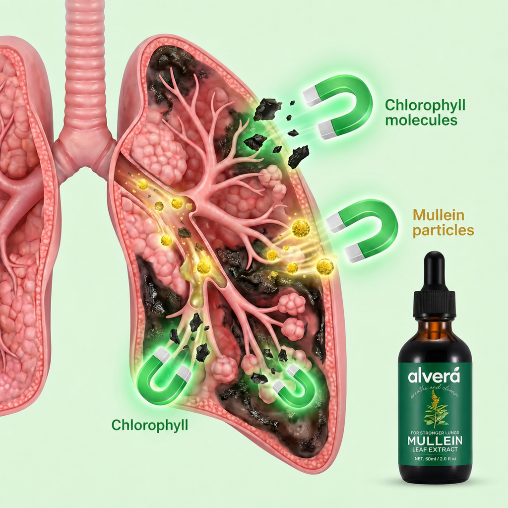 Chlorophyll and mullein particles in the lungs