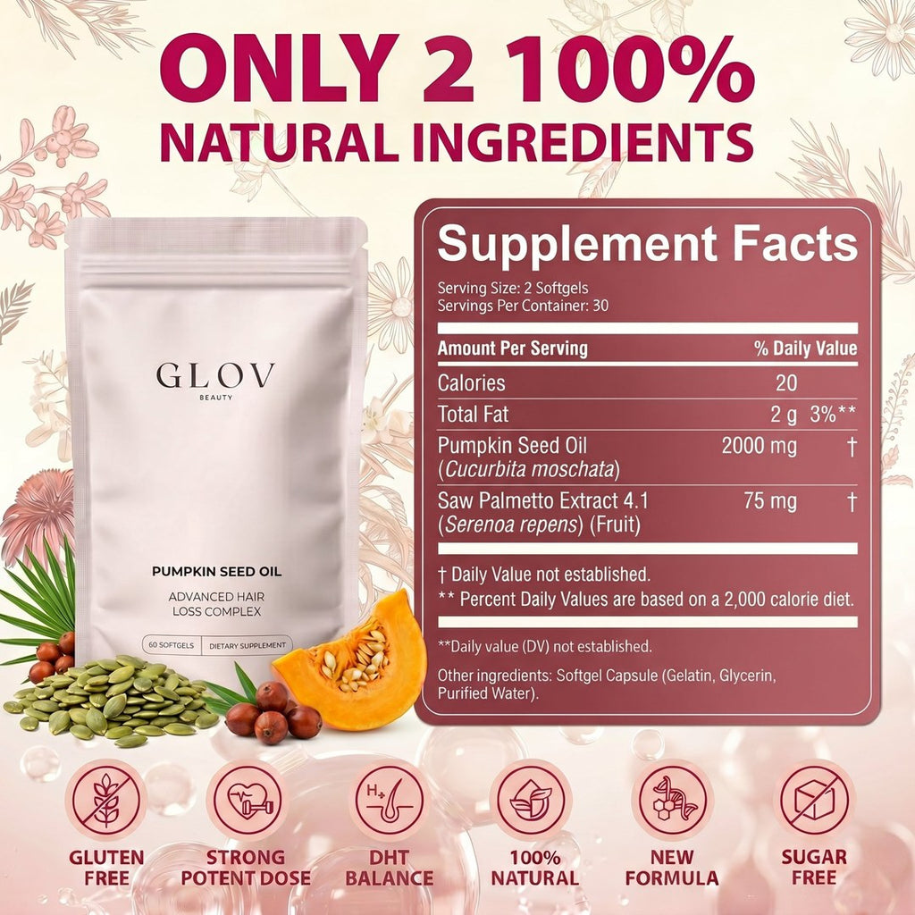 Supplement facts: 2,000 mg pumpkin seed oil and 75 mg saw palmetto per serving