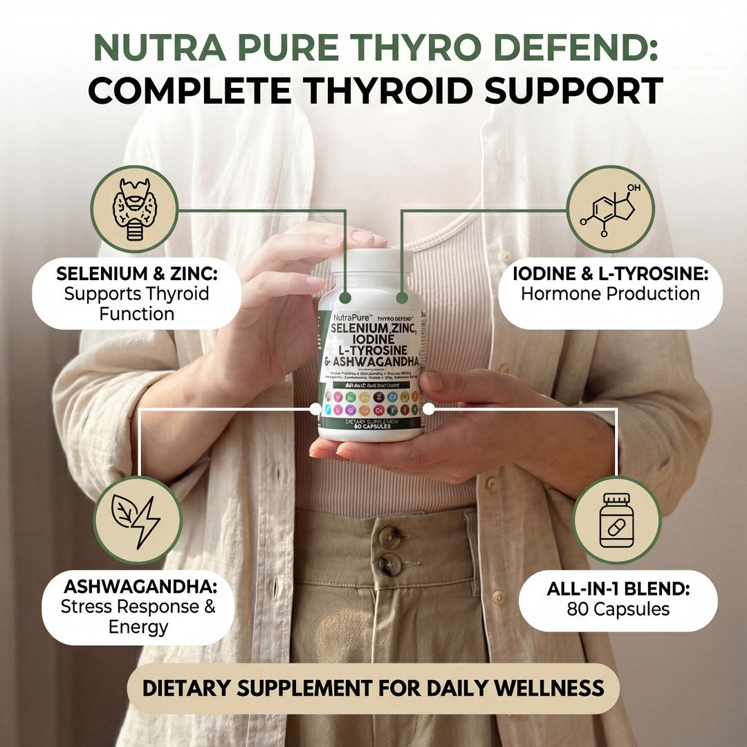 Complete thyroid support: selenium and zinc, iodine and L-tyrosine, ashwagandha