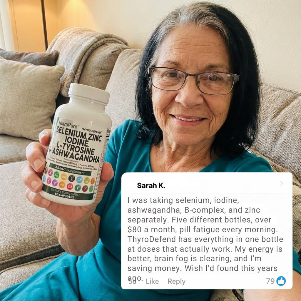 Customer holding the bottle with her review