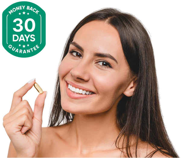 Smiling woman holding softgel