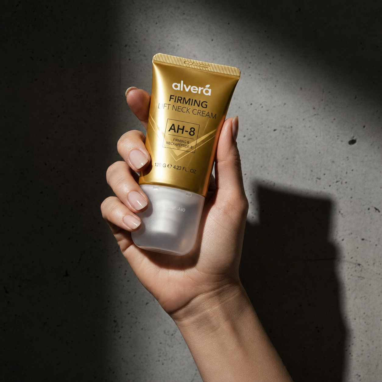 Woman holding Neck Tightening Cream